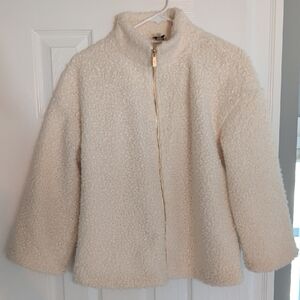Anne Klein Cream Teddy Zip Jacket with Gold Zipper